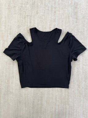 Lululemon Shoulder Cut Out Yoga Tee Shirt Crop Top in Black